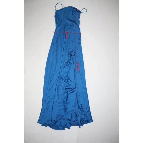 Free People Fame & Partners Rosabel Maxi Dress Ocean Blue Side Slit Womens 4